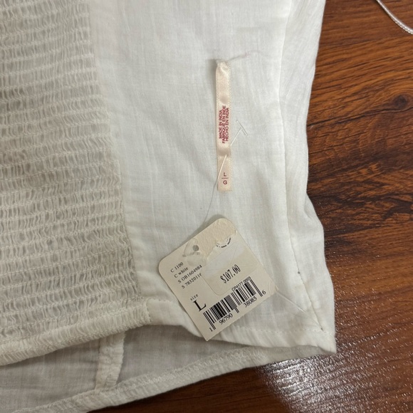 Free People White Smocked Cotton Crop Top Large - Picture 5 of 8